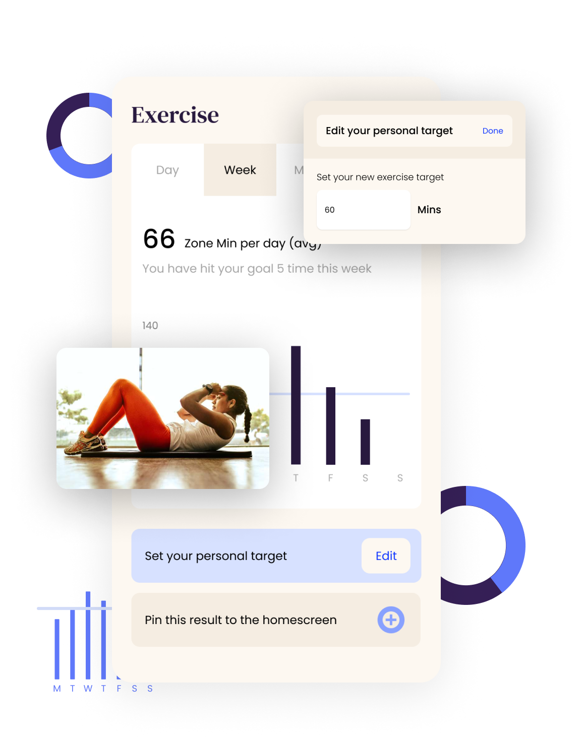 Series of screens depicting how the app visualises exercise data